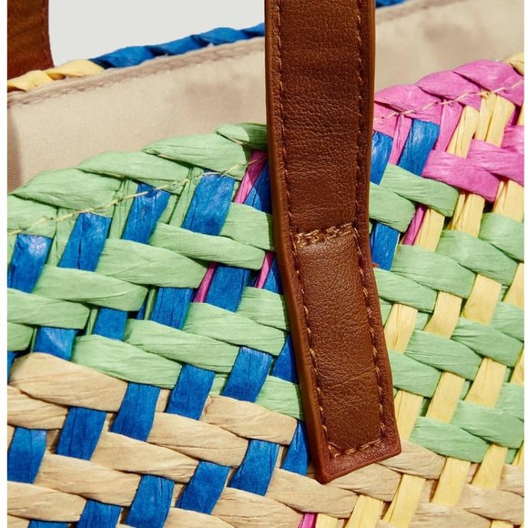 Color Block Straw Bag - Picture 4 of 9